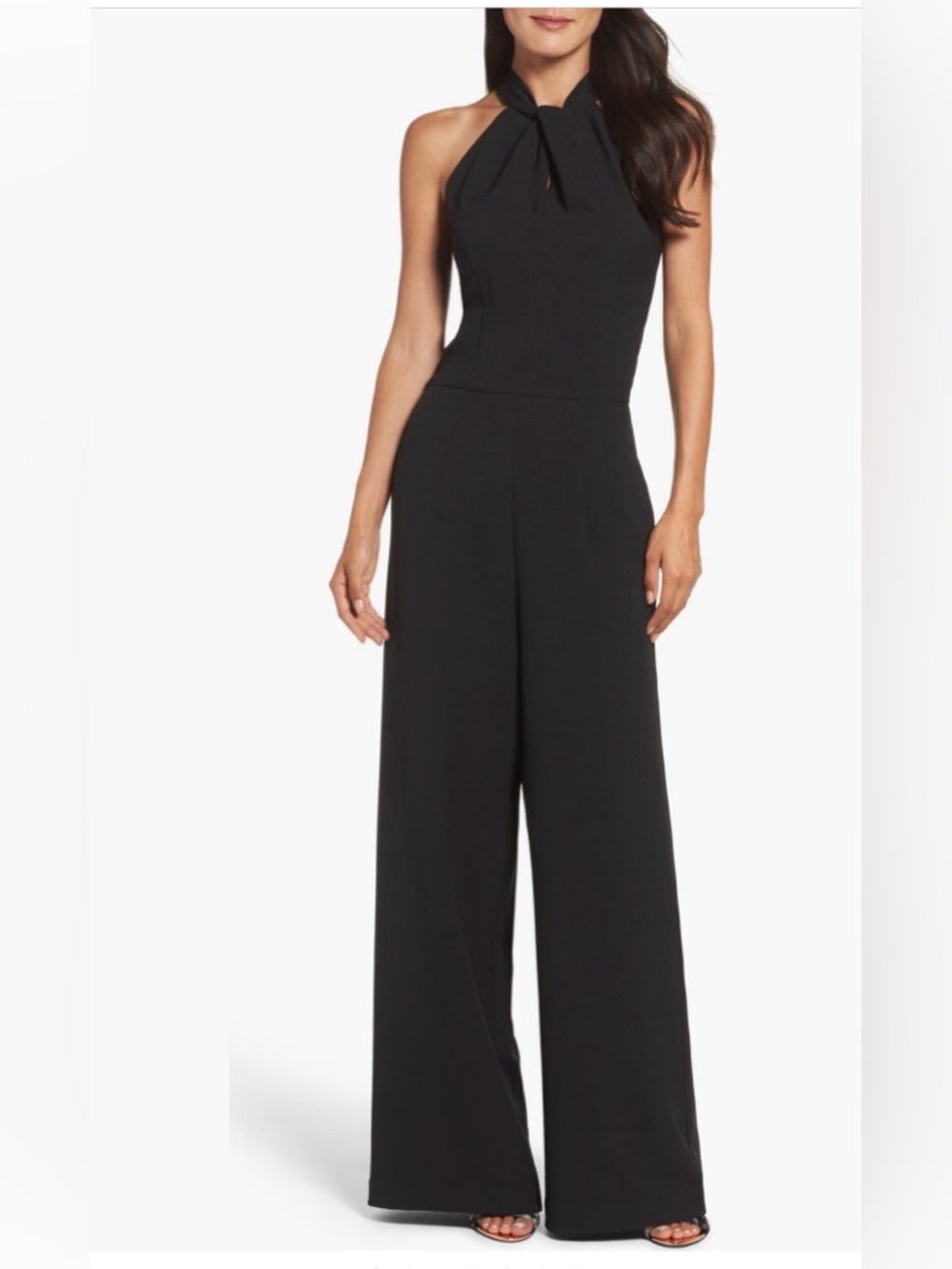 julia jordan Black Halter Tie-Neck Wide Leg Jumpsuit